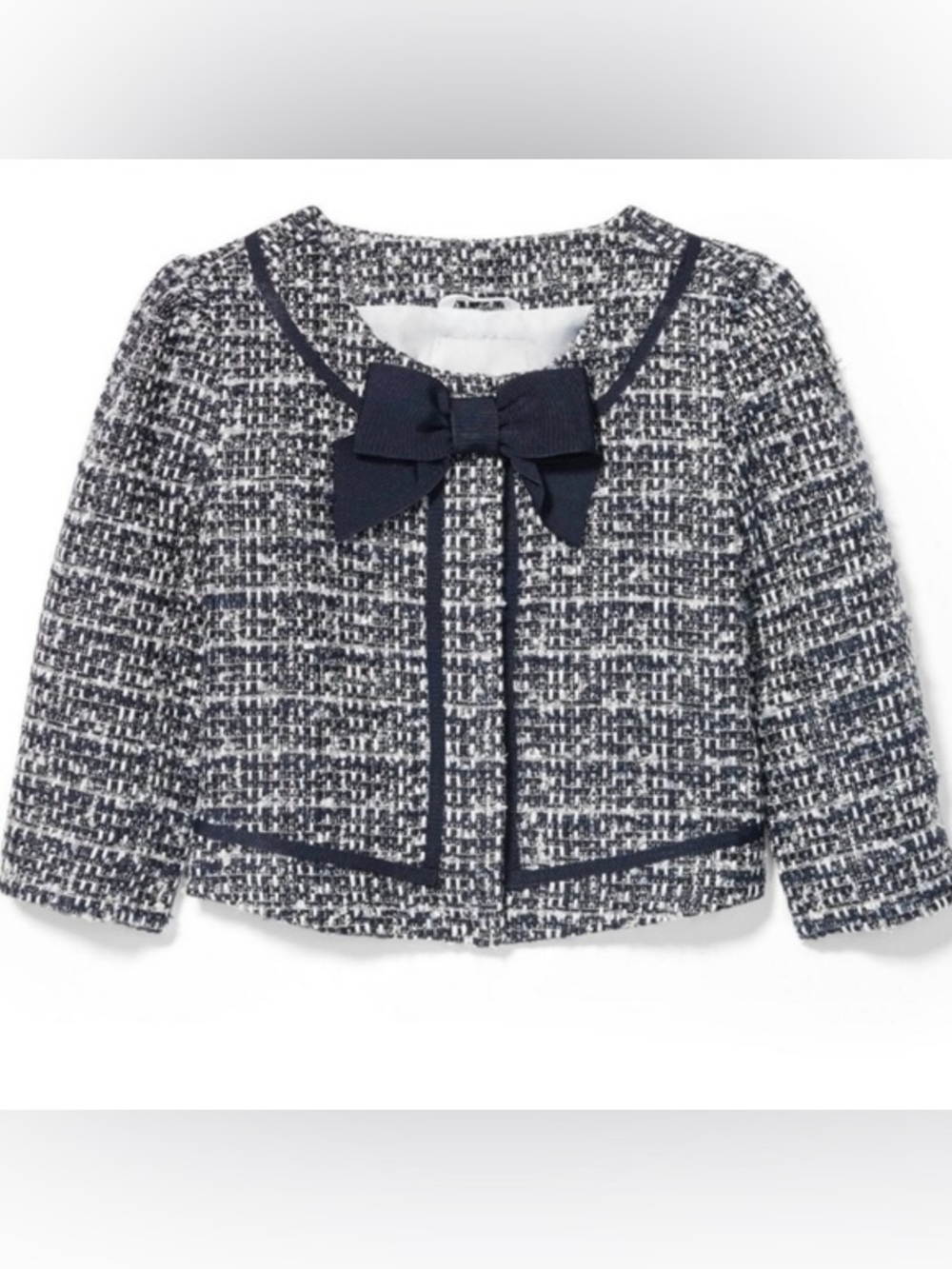 Janie and Jack Navy & White Tweed Bow Blazer